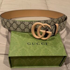 Gucci Beige and Brown GG Monogram Belt